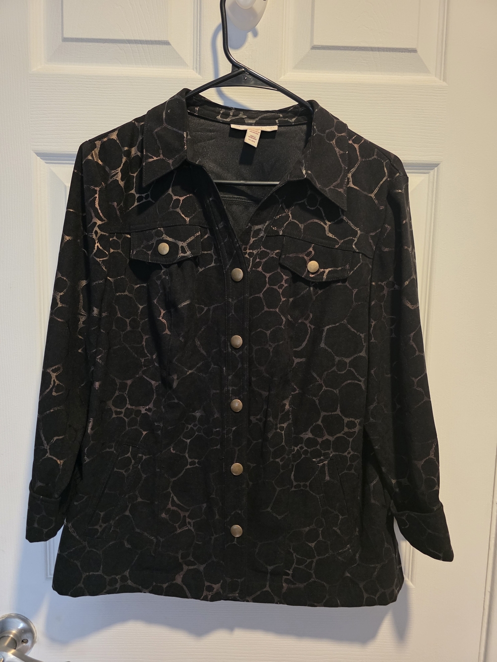 Women's Black Printed Button-Front Jacket